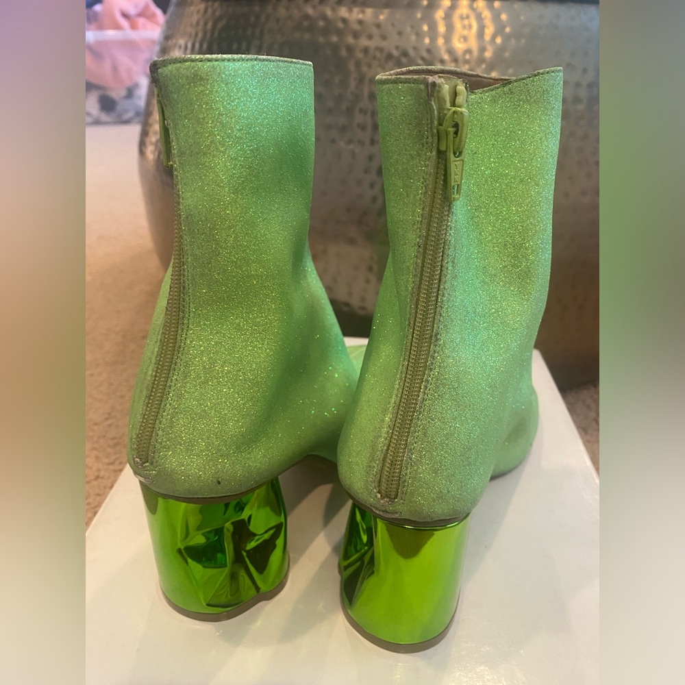 Vintage Maison Margiela Acid Green Glitter Boots w/ Tie - Picture 7 of 12